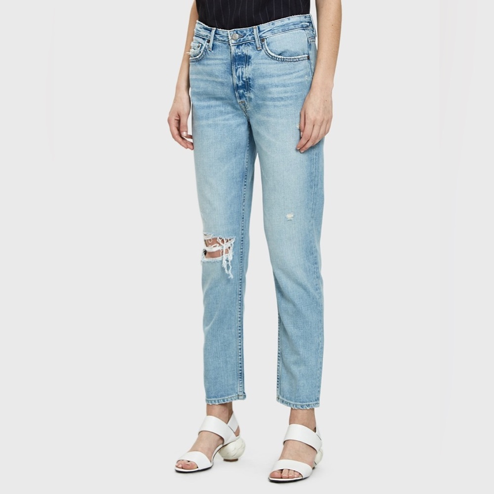 GRLFRND Kiara Distressed Holes High-Rise Relaxed Light Wash Jeans